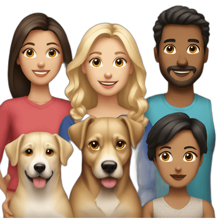 8person brunette family with 2 blondes and 2 dogs emoji