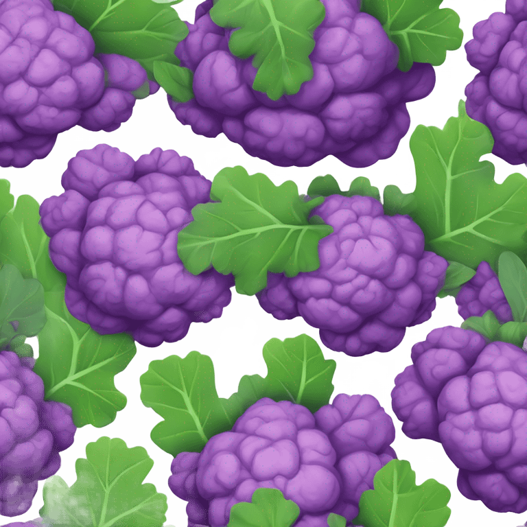  Cheerful purple cauliflower with vibrant green leaves, a cute face with big expressive eyes and a friendly smile, styled in a cartoonish and playful design. emoji