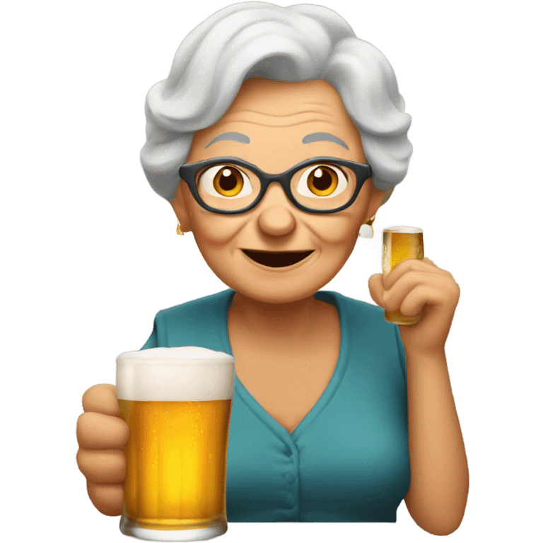 Grandma drinking beer emoji