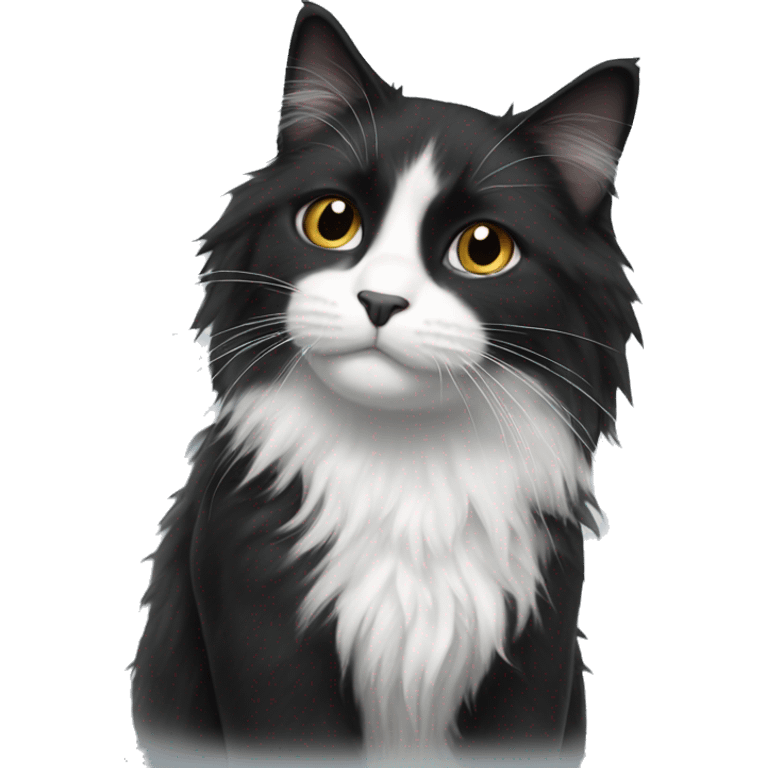 black and white cat long haired emoji