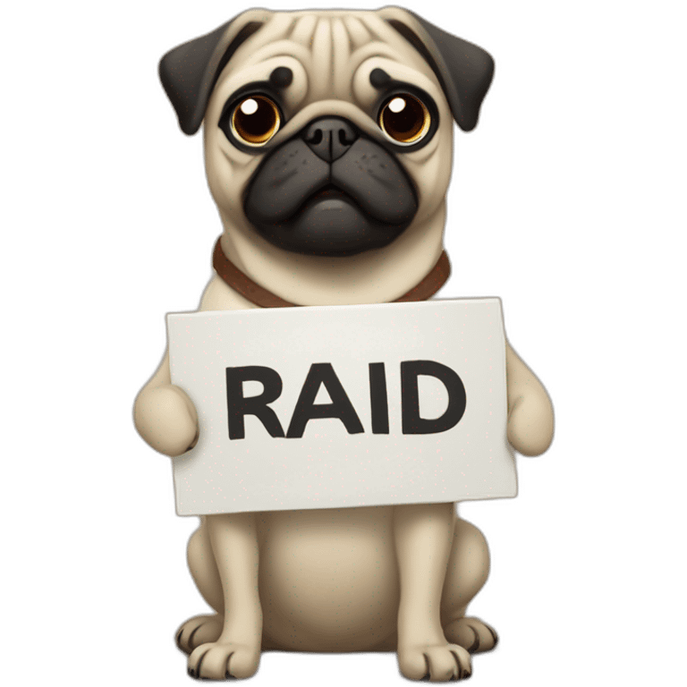 cartoon pug holding a sign that says the word raid emoji