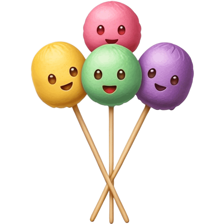 Dango Cinematic Realistic Dango Dessert Emoji, depicted as a skewer holding three colorful rice dumpling balls in different hues, rendered with delicate textures and soft, inviting lighting. emoji