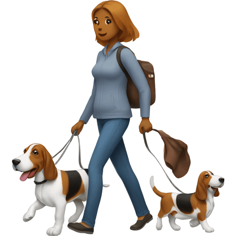 Mom walking basset hound that a baby is riding emoji