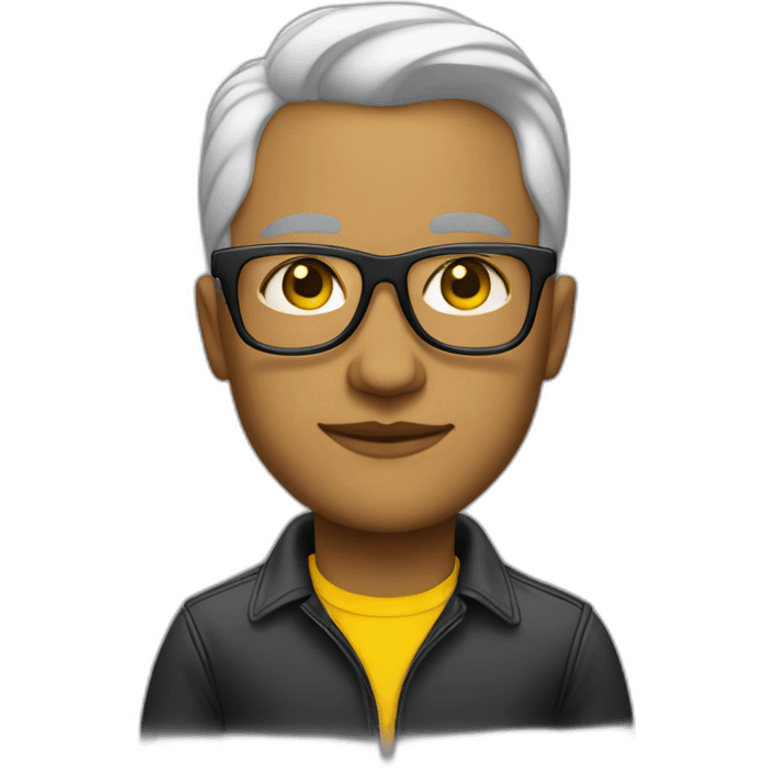 white entreprenuer with yellow tinted glasses and combed black hair and clean shaved emoji