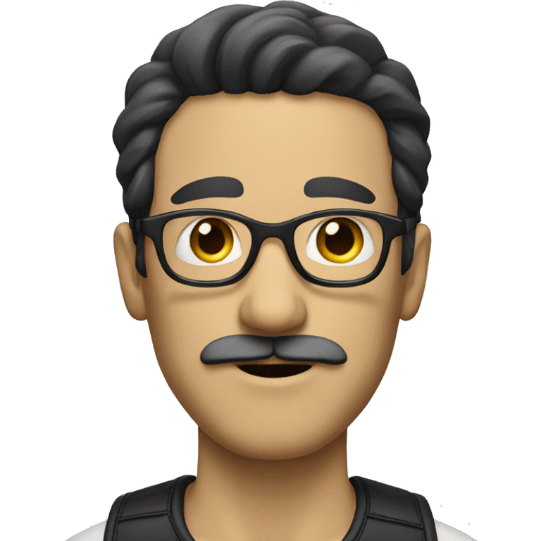  white man with mustache, black hair and glasses. emoji