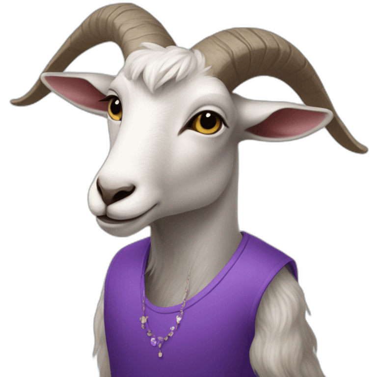 anthropromorphic goat wearing a purple dress emoji