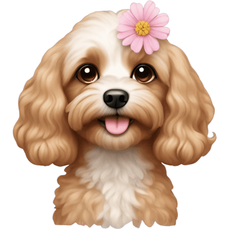  Cavapoo with light pink flower  emoji