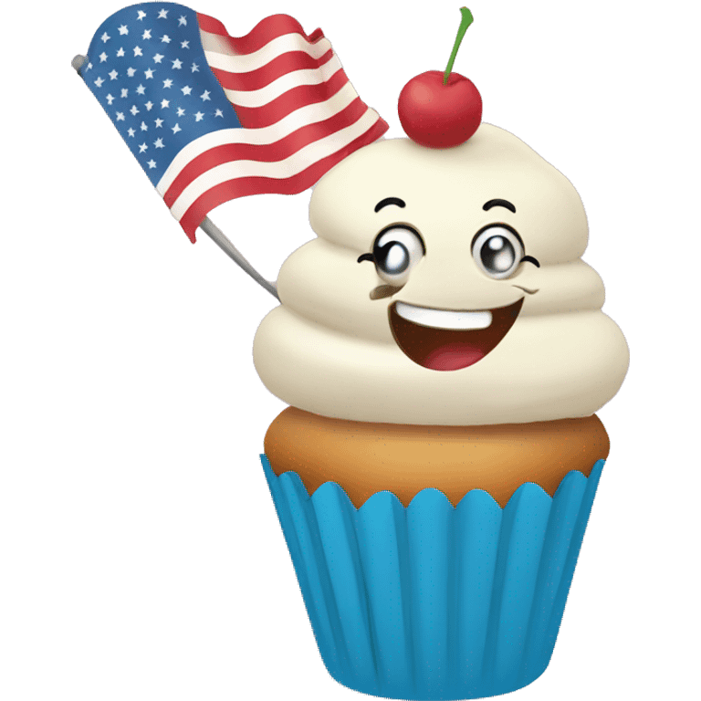 Happy cupcake with an American flag emoji