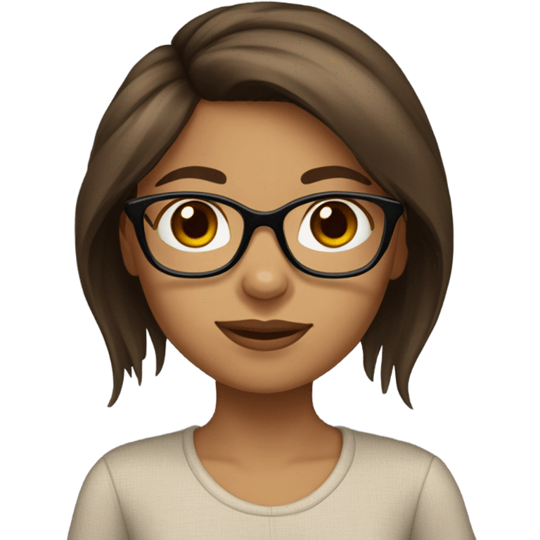 Hispanic, Brown hair, girl with glasses holding tan yorkie emoji