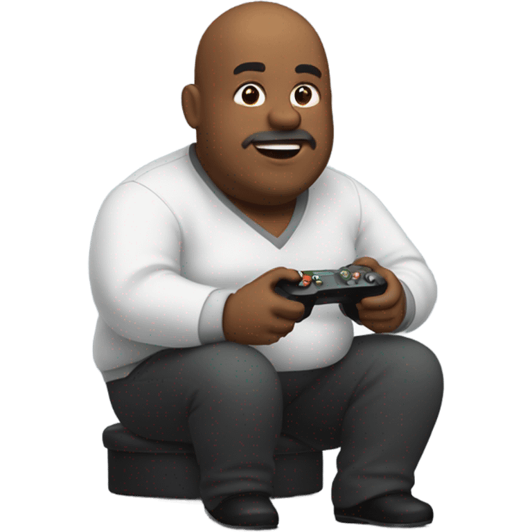 Fat black bald head man playing the video game  emoji