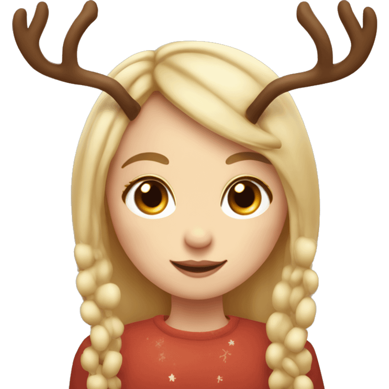 blonde reindeer girl thick long straight hair and antlers with cute dots  emoji