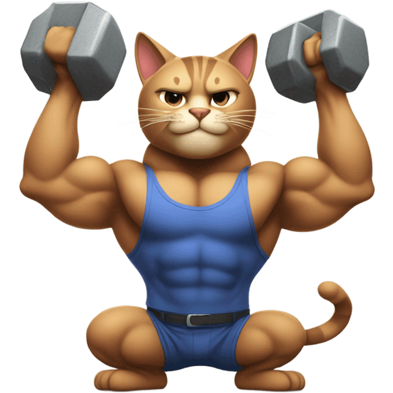 Really really muscular cat lifting weights  emoji