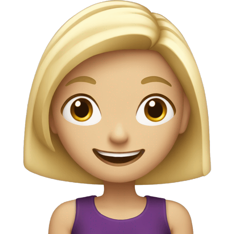 Blonde girl with aubergine looking excited emoji