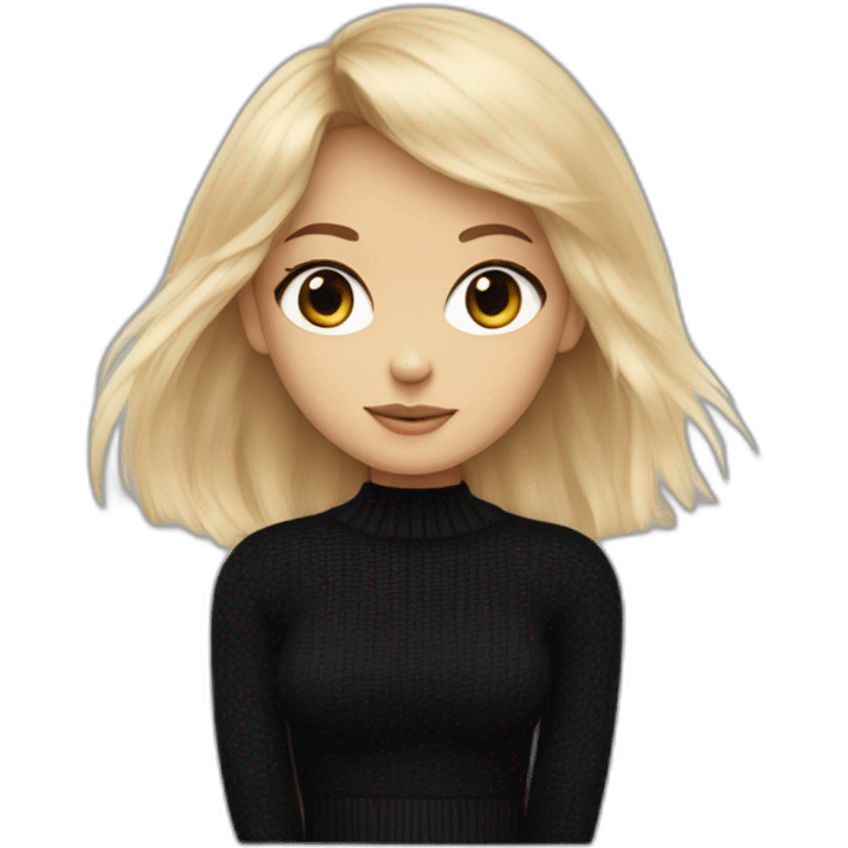 Blond girl with bang in black sweater saying Calvin Klein on her chest emoji