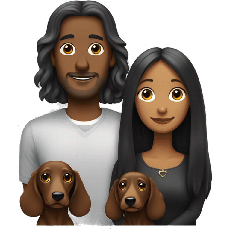 Couple with two long-haired black dachshunds emoji