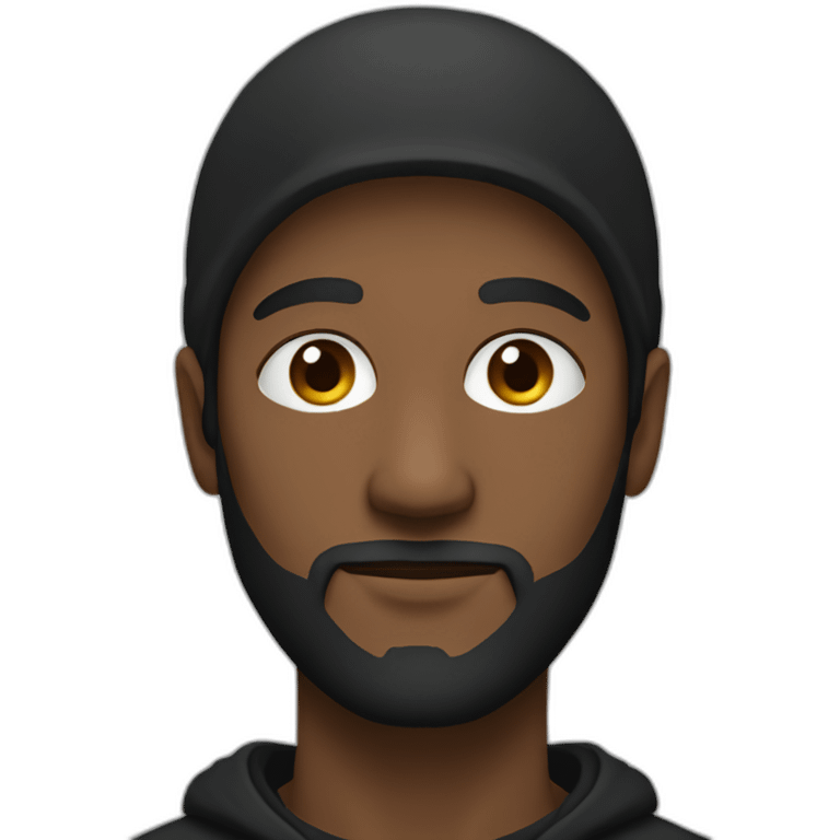 a person with black hoodie(face describe thin beard, a dot near lips to the right) emoji