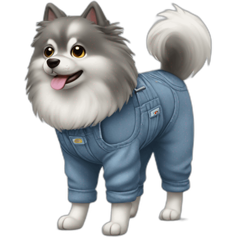 Gray spitz in overalls walking emoji