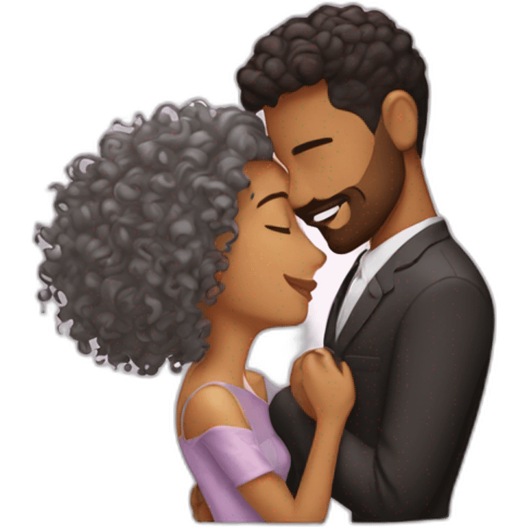 Brown man with a hair cut fade kissing a res curly hair woman emoji