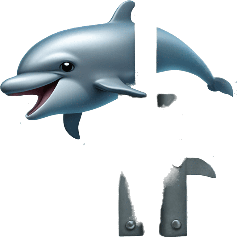 A dolphin but its head is coming up and away on a metal hinge to reveal that a cat is inside of it piloting the body underwater emoji