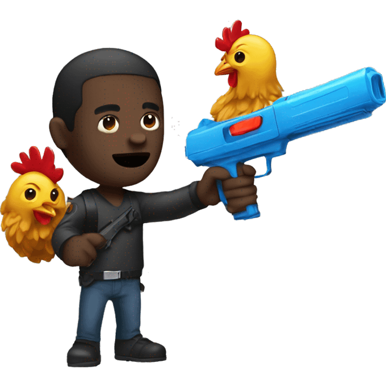 Dark guy with watergun and chicken emoji