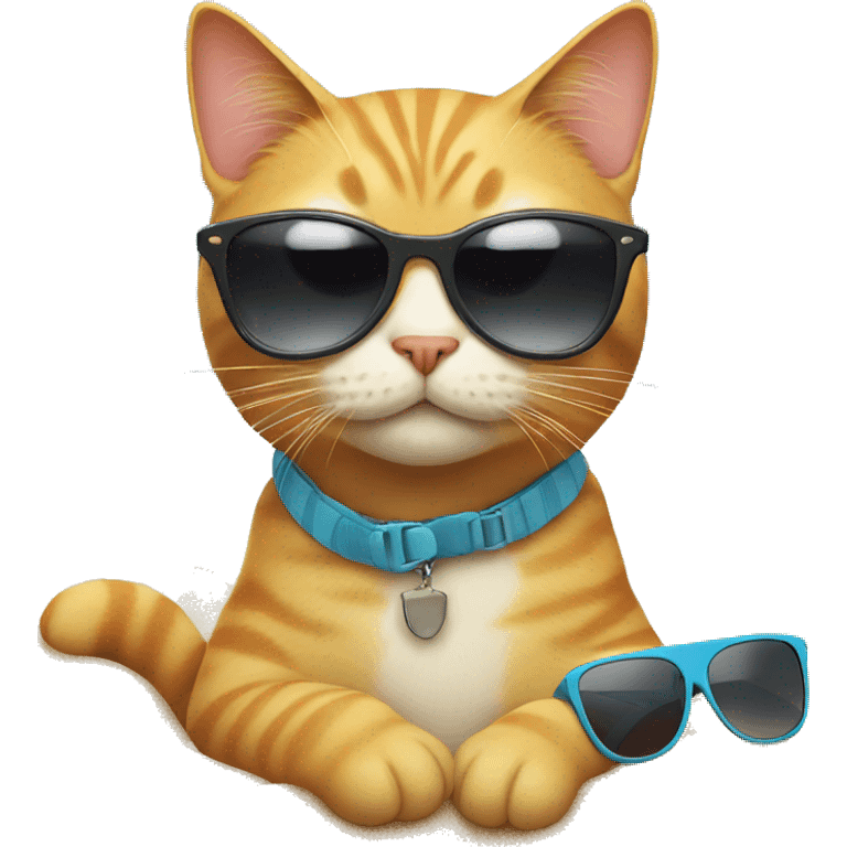 cat with sunglasses at the beach emoji