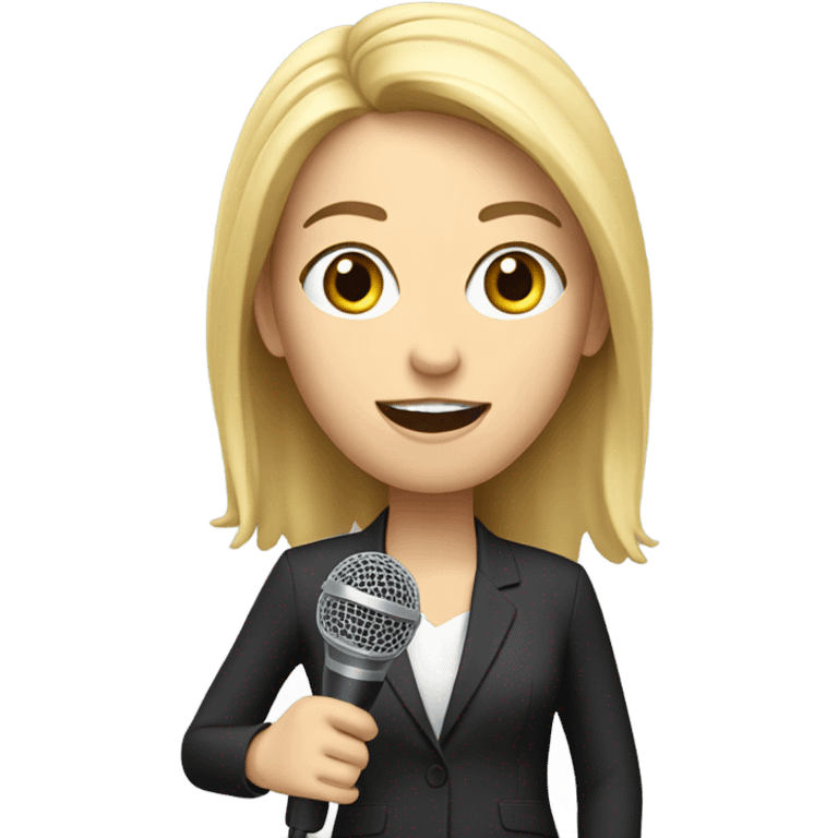 reporter with A white female reporter holds out a microphone to answermicrophone emoji