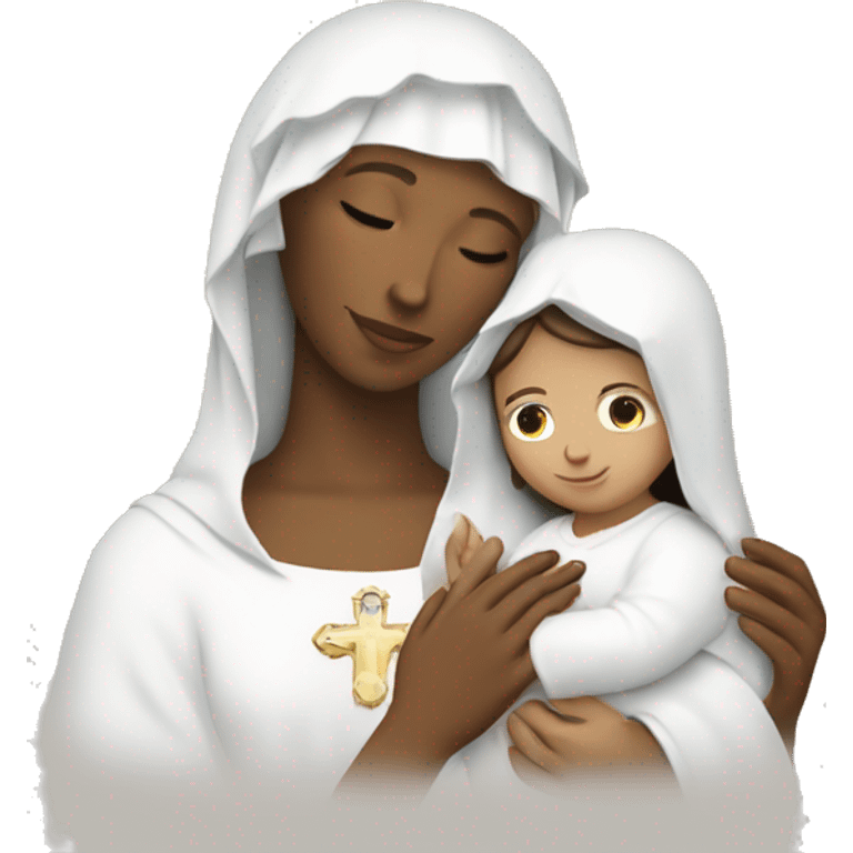 Maria mother of Jesus with Jesus in hands white skin emoji