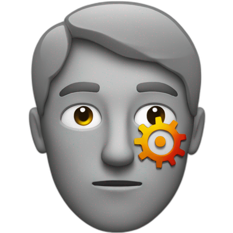 a grey perimeter (with no area)thinking serious man's head with 3 coloured gears in the head emoji