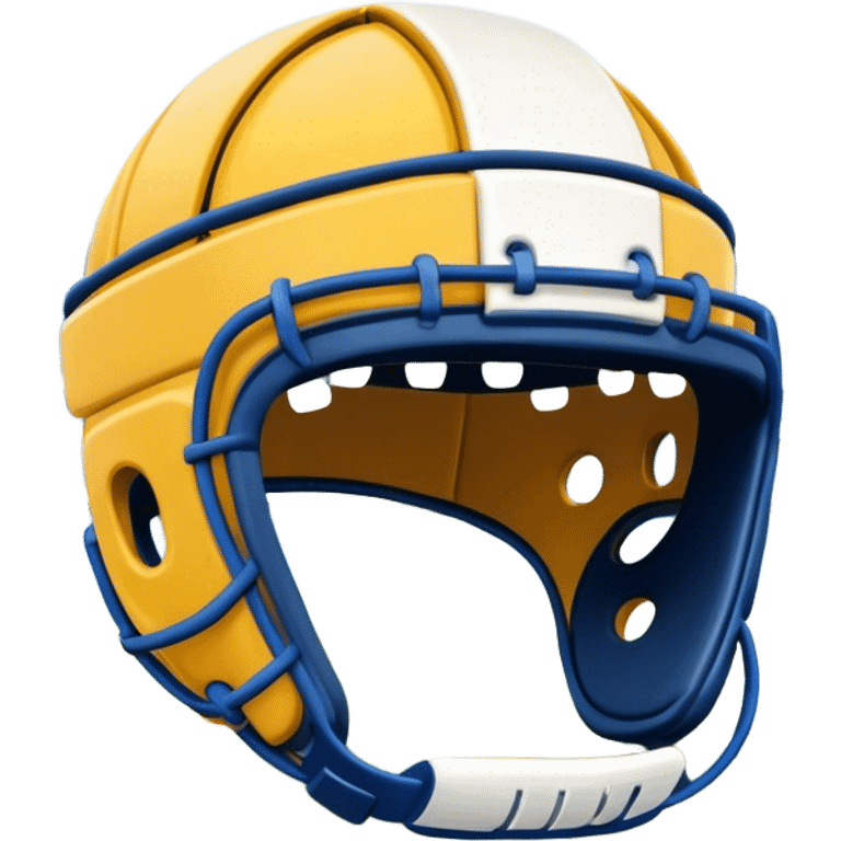 Cinematic Realistic image of rugby headgear with detailed padding and rugged design elements, set against a blurred stadium background with bold, high-contrast lighting that highlights its protective design emoji