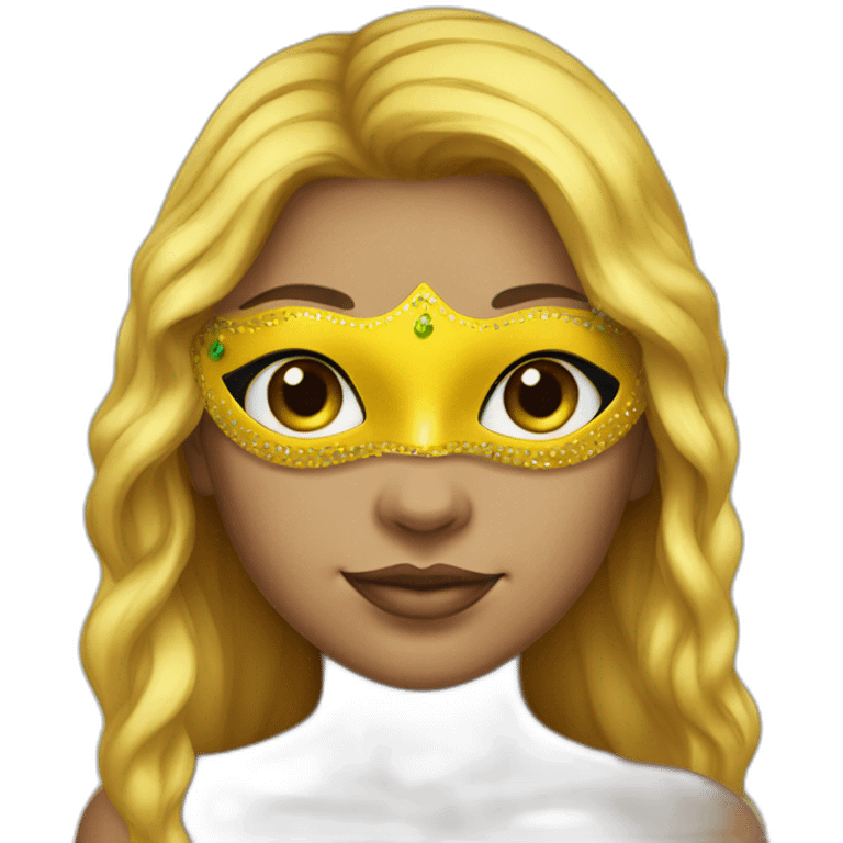 girl wearing a mardi gras mask yellow skin long hair emoji