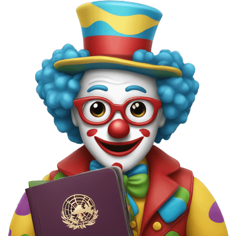 Clown holds a passport emoji