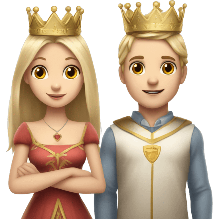 Two rabbits a girl and boy they both have crowns on because they are a queen and king. Boy has blonde hair, girl has long dark brown hair. They are holding a sign saying Team Bunny Forever  emoji