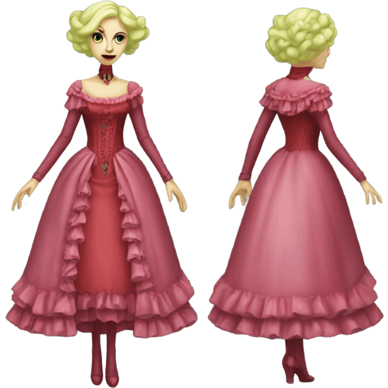 galora "green blonde alien woman"  in red pink Victorian dress elegant, full body emoji