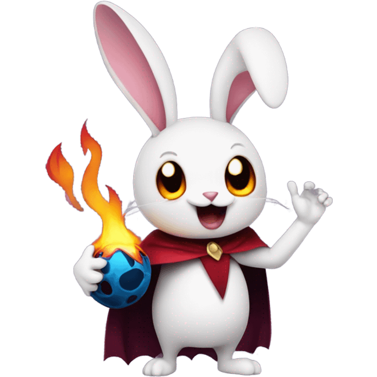 Vampire bunny with flaming bowling ball emoji