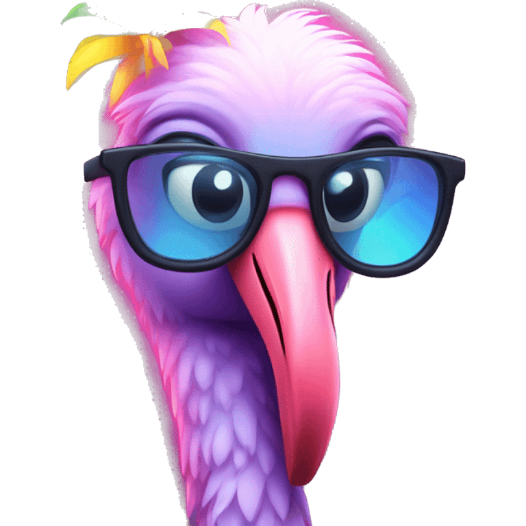 Party flamingo with glasses and glow sticks  emoji