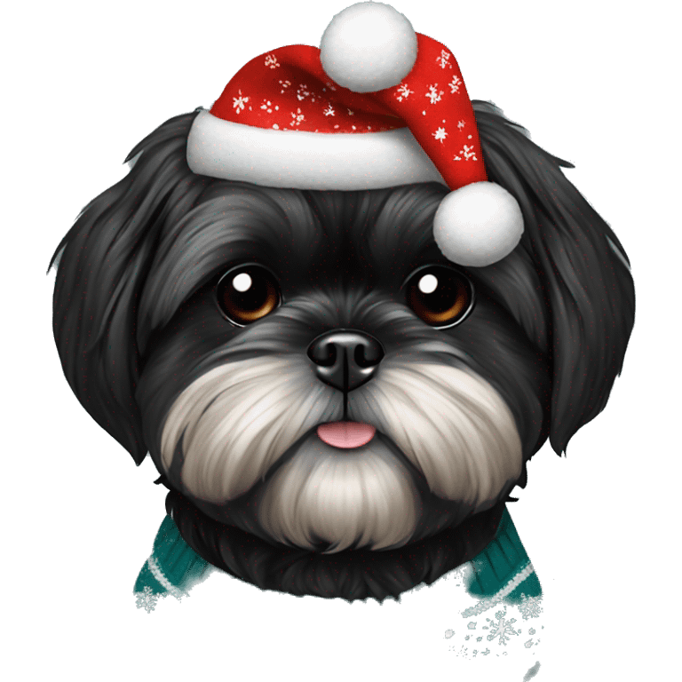 All black Shih Tzu with Christmas sweater emoji