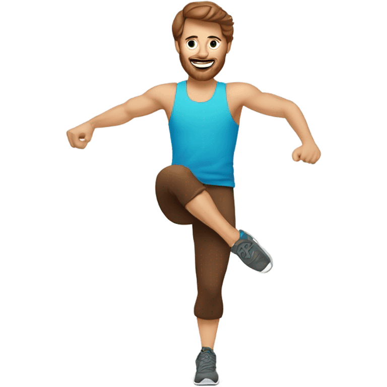 white man with brown hair doing aerobics in a coloful outfit emoji