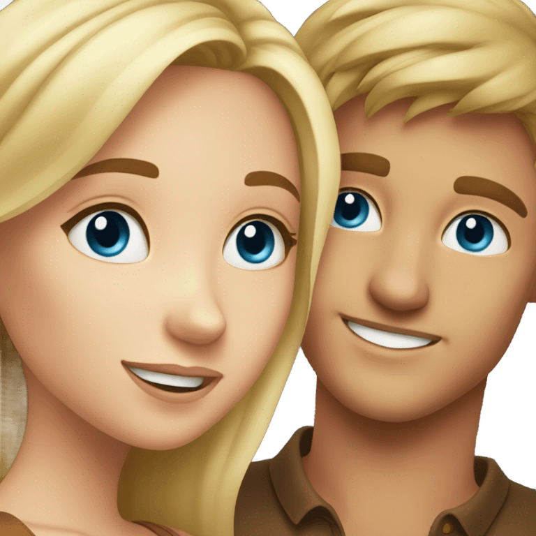 A guy with blue eyes and blond hair hugs a girl with brown eyes emoji