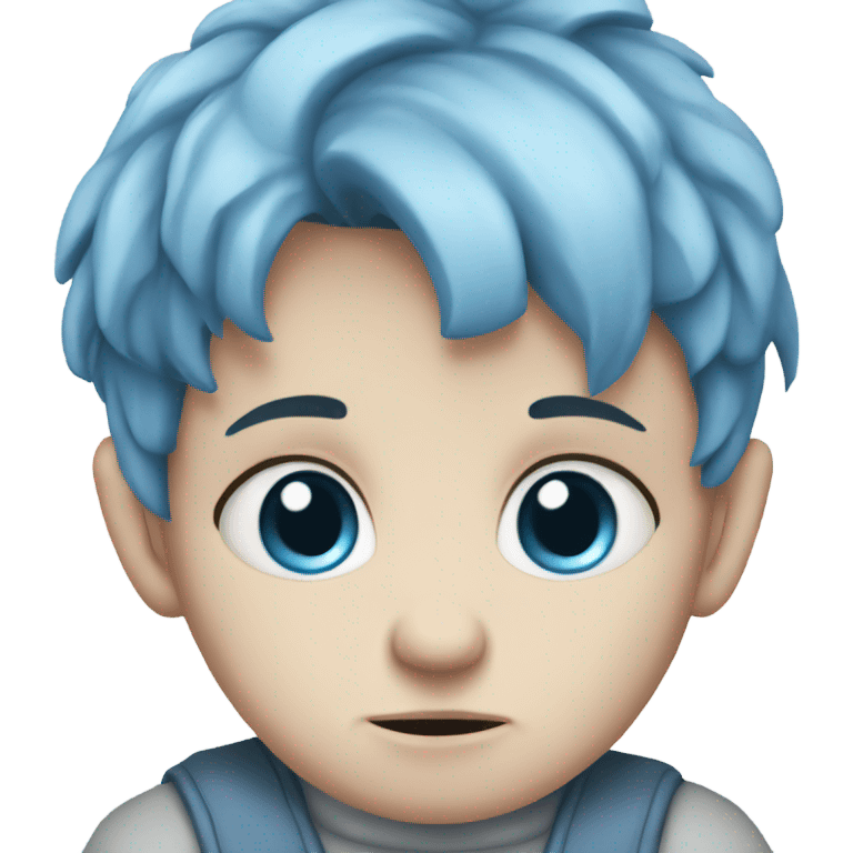 Sad baby Caucasian boy with blue eyes and blue hair emoji