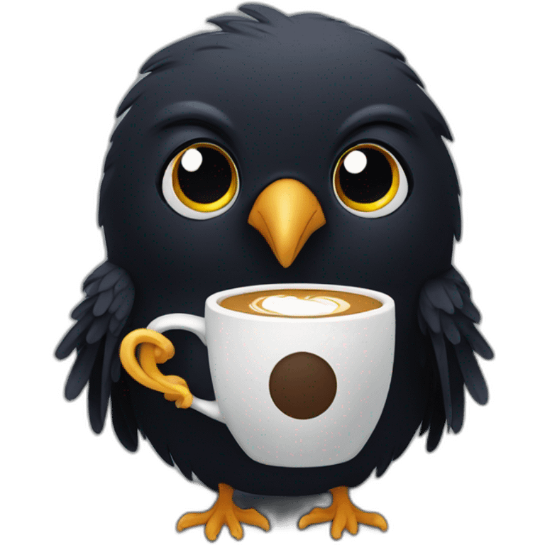 a cute raven holding a coffee cup emoji