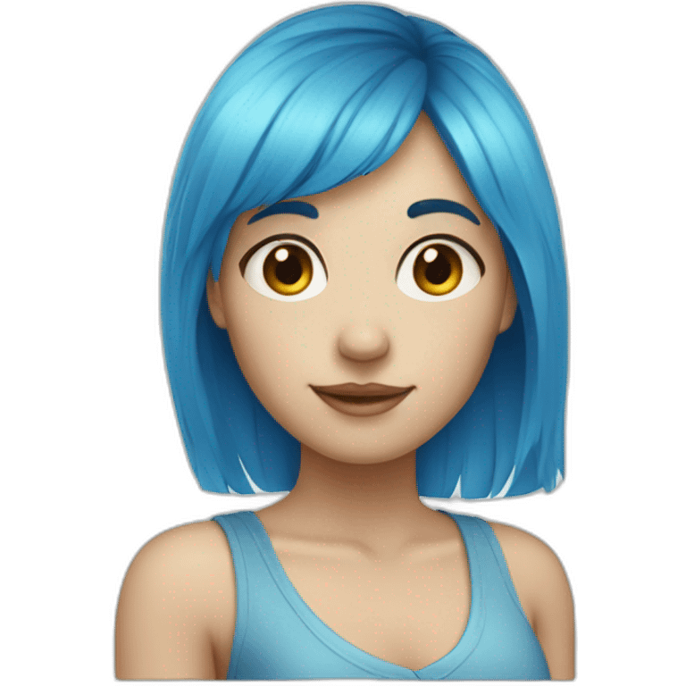 fair-skinned girl blue hair with bang emoji