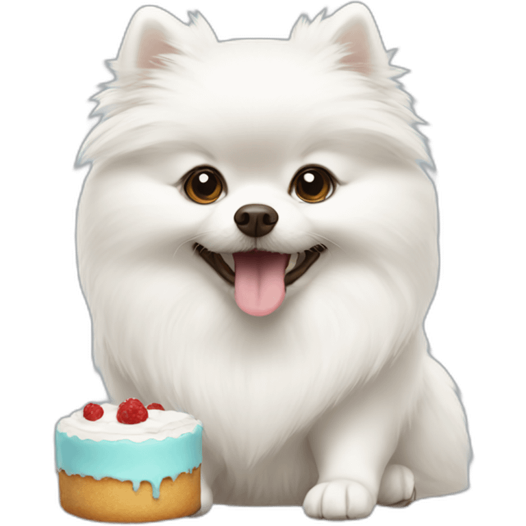 White Pomeranian eating cake emoji