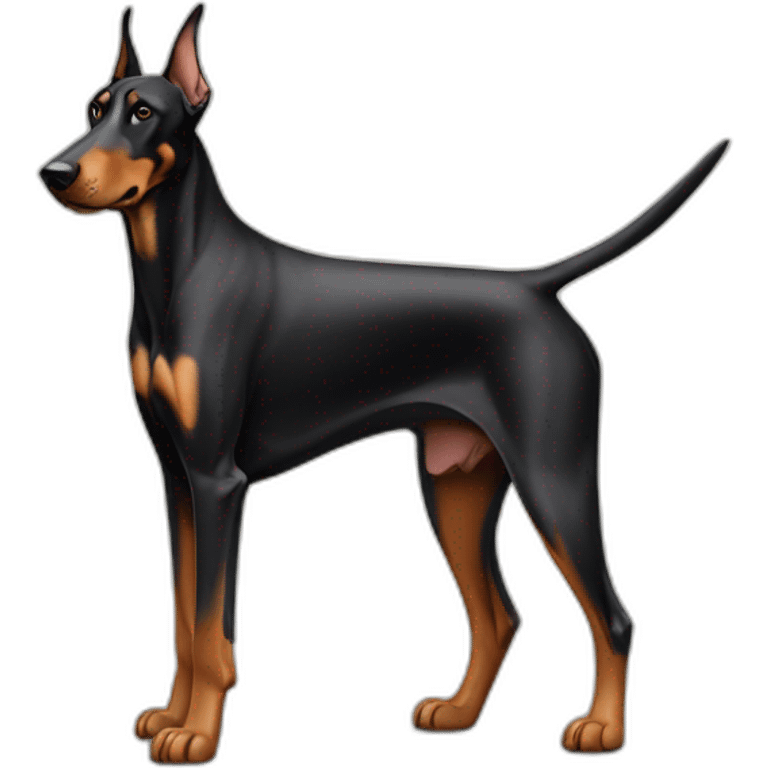 A Doberman dog with a smart look emoji