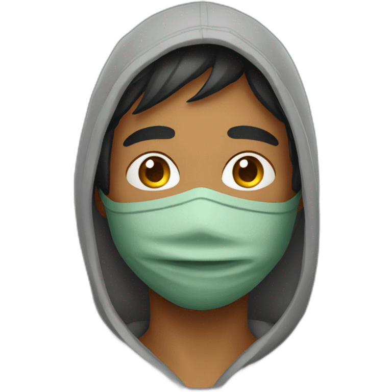 indian boy in grey hoodie with brazillian mask emoji