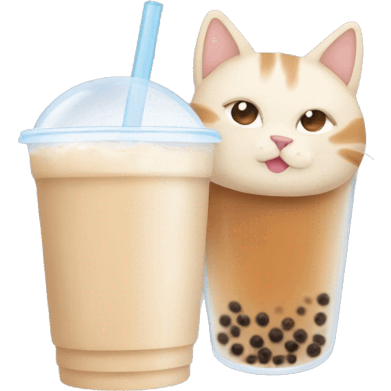 beige cat with a brown ear, whose body is a glass of bubble tea emoji