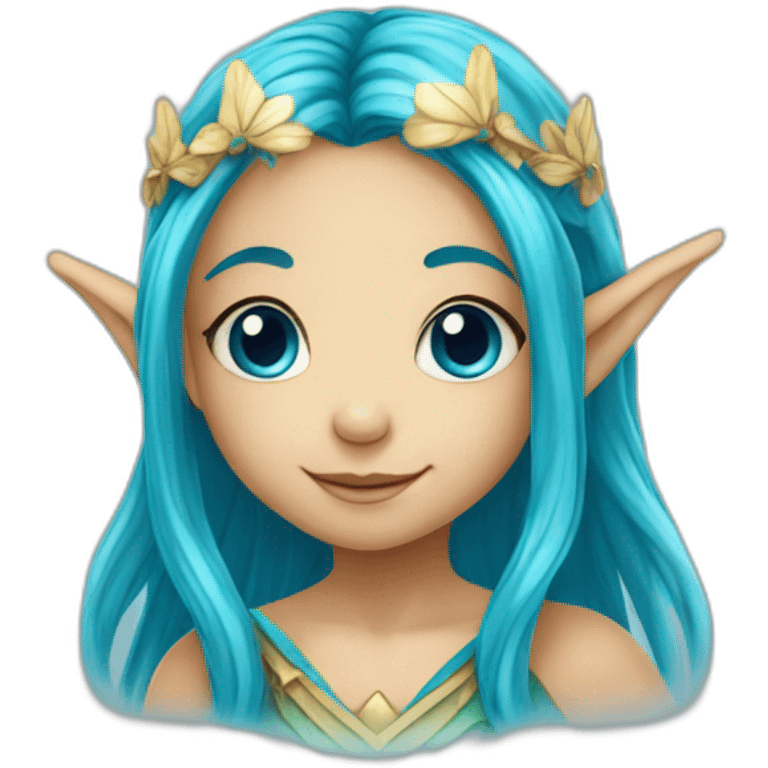 cute marine blue elf fairy with long hair emoji