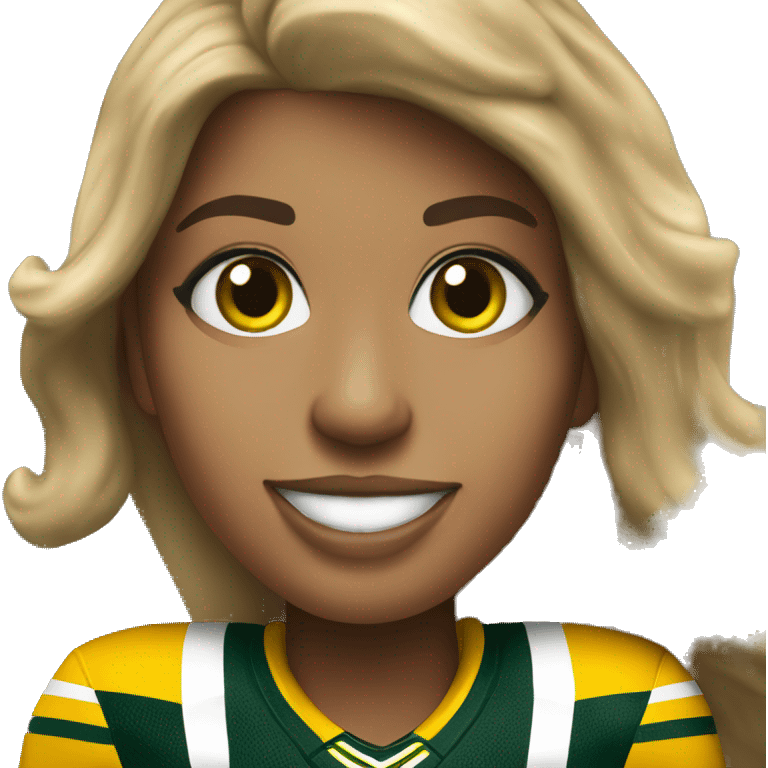 nfl glamourous cheerleader, brunette hair, cheering, Green Bay packer  emoji