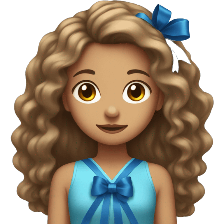 girl with tan skin and long brown hair with a blue ribbon in her hair emoji