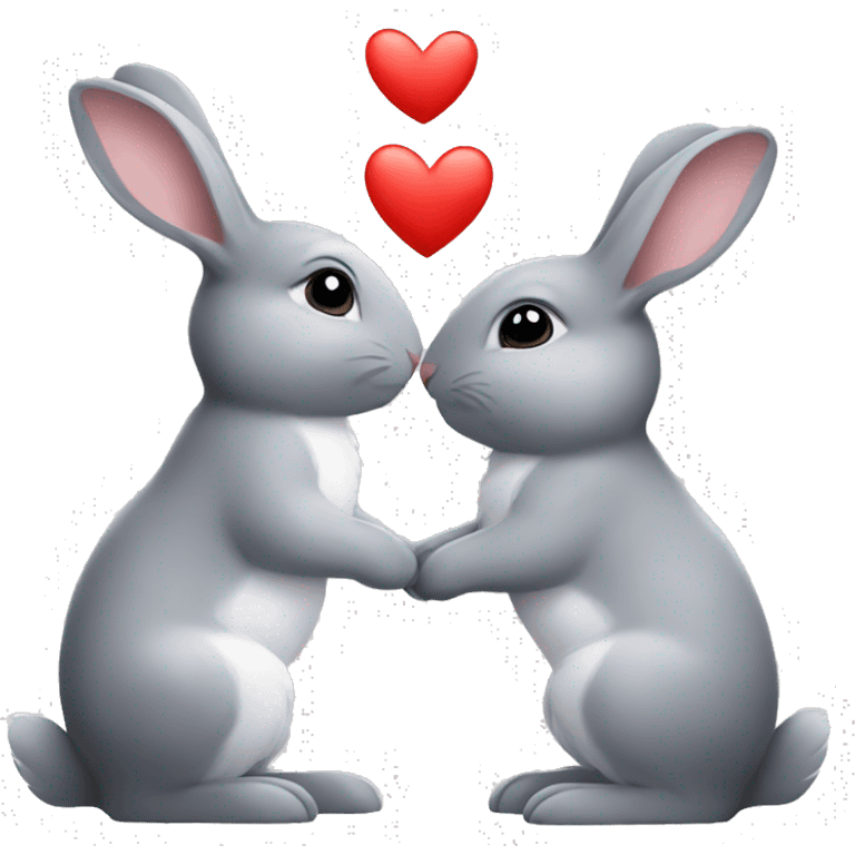 small grey bunnies kiss with a heart emoji