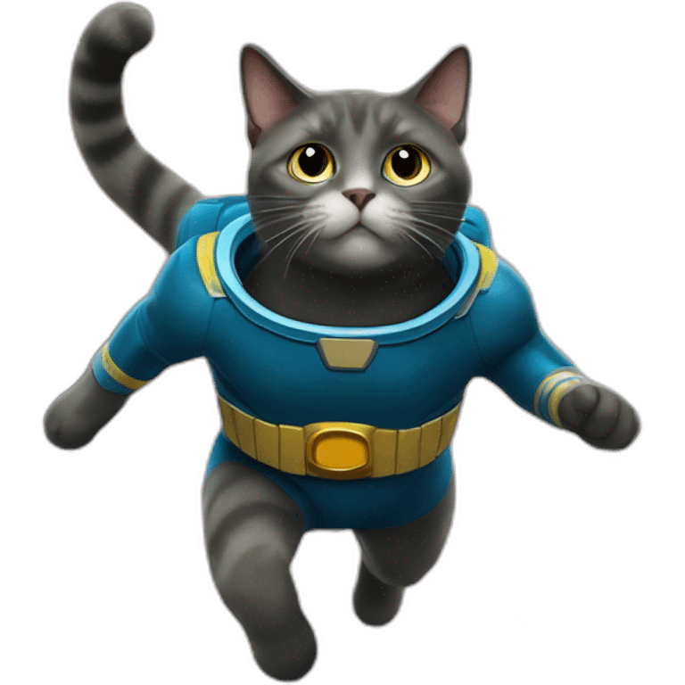 a cat dressed as a super hero diving into the galaxy emoji